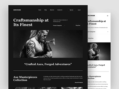 Craftsmanship Landing Page UI Freebie art axe beard black blog clean design handmade landing page minimalistic page shop shopping social ui viking web white