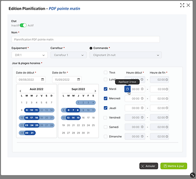 Popup modal command programming management calendar programming modal schedule schedule command execution