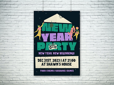 Grunge New Year Party Poster canva celebration design event new year party poster template