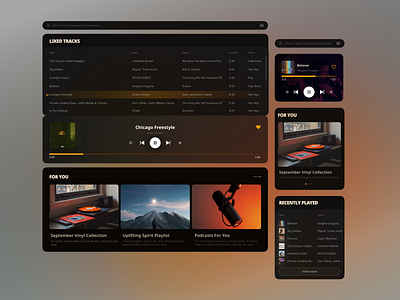 Music Platform audio dashboard like liked tracks media music music platform music player music website podcasts recently played startup ui web design