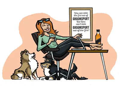 Professor Ruth Fee Portrait cartoon character design illustration johnnie walker peach redhead typography vector