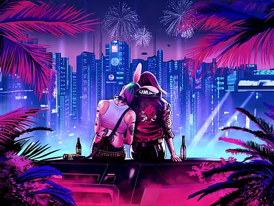 🌆 Cyberpunk 2077 3d animation beer building cd projekt red characters city cyberpunk 2077 fireworks humans lights retro town trees vegetation vfx video editing video game visual effects wallpaper