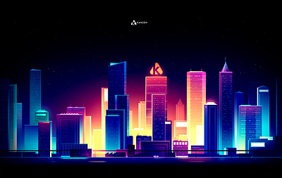 Kanzen city brand city design illustration light neon web