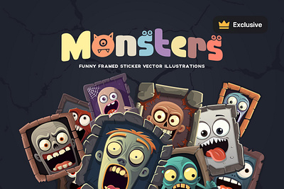 Monsters - Funny and Scary Sticker Illustrations cartoon character decorative emotions funny game game character halloween illustration kids monster monsters png scary sticker stickers transparent png vector