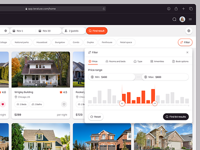 Teraluxe: Filter Web App SaaS Dashboard Real Estate airbnb case study component dashboard filter home hotel house modal pop up price price range product design property real estate saas tooltip ui component uiux web app