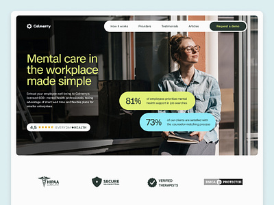 Calmerry - desktop interface landing mental health ui uidesigner uitrends uiux userexperience userinterface webdesign webpage