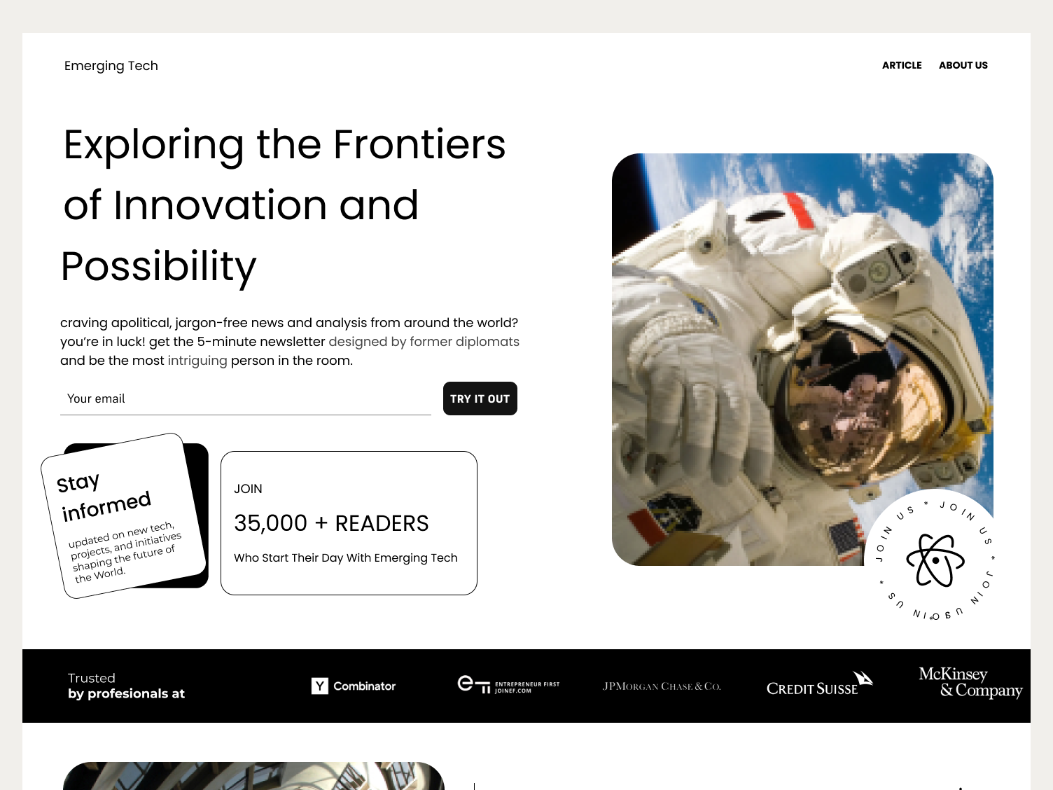 Emmerging Tech - Tech Newsletter landing landing page minimalist newsletter tech technology ui ux web
