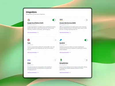 Integrations Exploration ✨ agile aws design design systems designsystem integration product design saas stripe twilo ui ux website