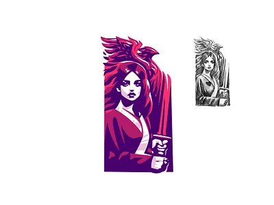 Samuraj woman and Phoenix logo