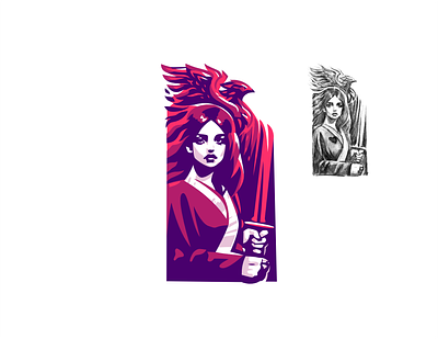 Samuraj woman and Phoenix logo