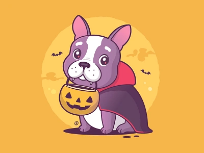 Halloween Frenchie bulldog cartoon cute dog french bulldog frenchie funny halloween illustration puppy trick or treat tshirt vampire vector