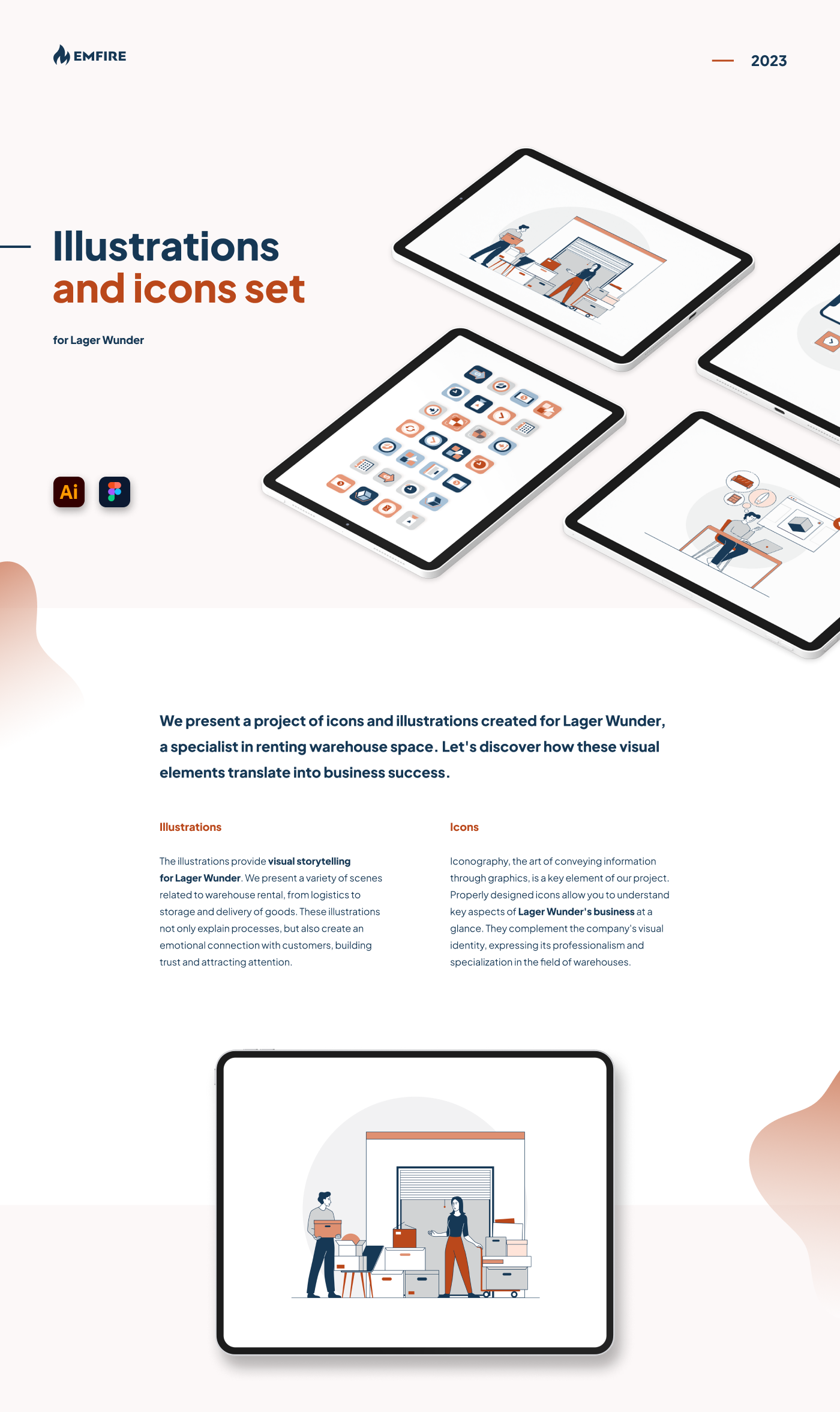 Emfire | Illustrations and icons for Lagerwunder | 2023 b2b visual boost branding icons illustrations scalable ui ux vector visual identity