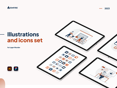 Emfire | Illustrations and icons for Lagerwunder | 2023 b2b visual boost branding icons illustrations scalable ui ux vector visual identity