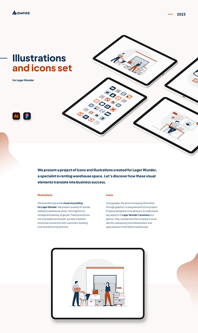 Emfire | Illustrations and icons for Lagerwunder | 2023 b2b visual boost branding icons illustrations scalable ui ux vector visual identity