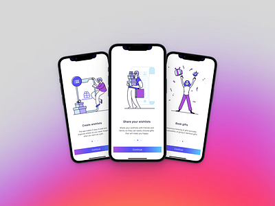 Mobile application for compiling wishlists WishLinkUp apple application first screen gift illustration ios mobile mobile app onboarding ui ux ui web design wishlist гш