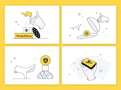 New set of illustrations for Massive Pixel Creation black branding des design graphic design hands illustration illustrator technology ui vector yellow