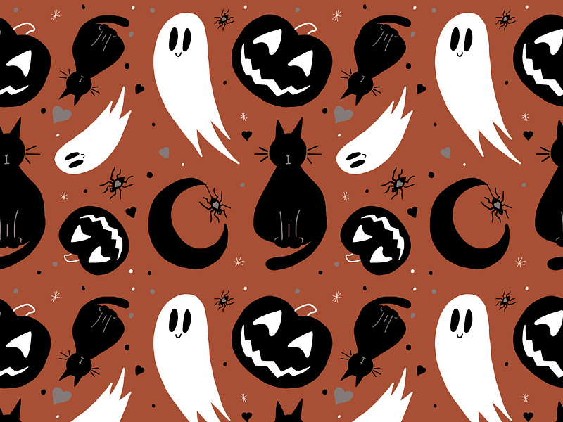 Halloween Pattern background cat cute design drawing fabric ghost halloween illustration jack o lantern moon pattern pumpkin repeat seamless spider spooky texile wallpaper whimsical