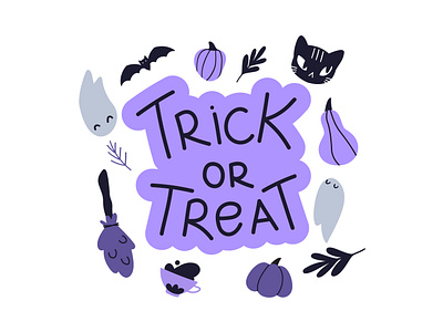 Trick or Treat Cute Halloween Lettering branding cute desi graphic design halloween halloween lettering illustration lettering poster spooky trick or treat vector witch