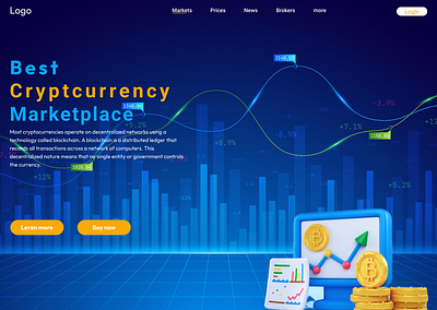 Crypto currency web landing page 3d animation branding graphic design logo ui