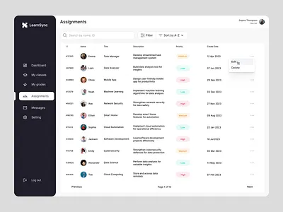 Table Filters and Sorting admin panel avatar clean ui crm dashboard design desktop education filter interface product design saas search sort status tables title ui