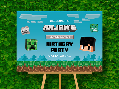 Birthday Welcome Sign birthday characher clouds design graphic design illustration minecraft personalised pixel poster sign design signage typography welcome sign