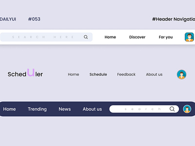 DailyUI Day053 - Header Navigation branding dailyuichallenge day53 figma headernavigation learning ui uidesign uiux uiuxdesigner userexperience userinterface webdesgn