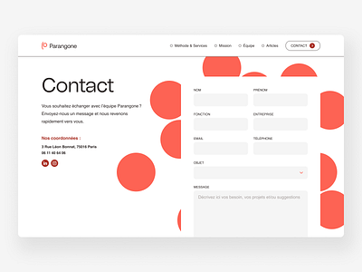 Parangone eco-friendly website - Contact bubble contact eco friendly form ui design
