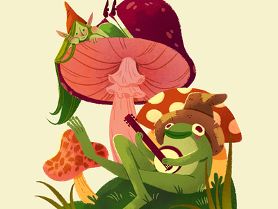 Banjo Frog animal banjo cute cute frog elf enchanted fairy forest frog gnome grass magic magical mushroom musical animal nature toad toadstool whimsical woods