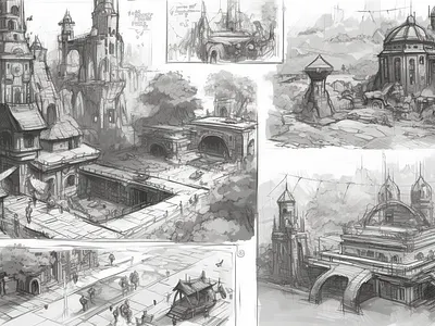 Game Design: New Battle Arena Sketch Concept Sheets! branding concept art graphic design