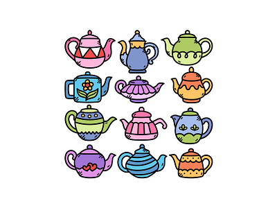 Teapots Doodle Set cute doodle icon illustration logo teapots vector