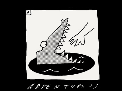 Adventurous 2d black and white character comic crocodile danger flat funny half tone illustration line art lineart minimal minimalist procreate screentone simple type typography zoo