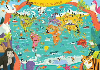 Gurbuz – My Wild World map and puzzle childrens book illustration childrens books childrens illustration childrens map illustrated map illustration kidlitart kids books map map illustration whimsical