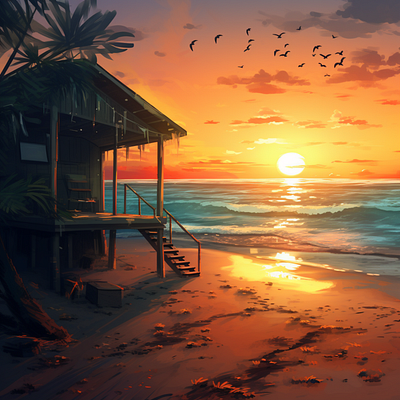 Tiki Tropical Beach 1 beahc canva design graphic design illustration sunset tiki tropical