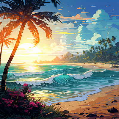 Tiki Tropical Beach 5 beach canva design graphic design illustration sunset tiki tropical