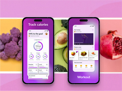 Calorie counter. App store screenshots fitness app fitness tracker ui violet
