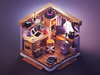 Halloween Lo-Fi Room 3d blender diorama halloween illustration isometric lofi lowpoly render room spooky