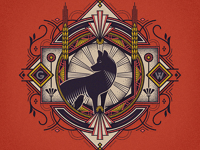 Wolf animal art deco crest decorative filigree graphic design illustration line work ornate wolf