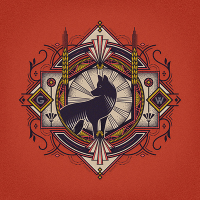 Wolf animal art deco crest decorative filigree graphic design illustration line work ornate wolf