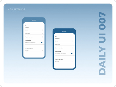 App settings UI design ui