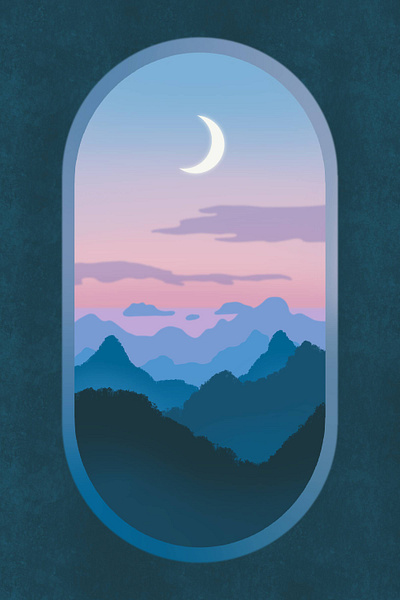 Moon above mountains (Procreate illustration) 2d design graphic design illustration moon mountains procreate storybook stylized view