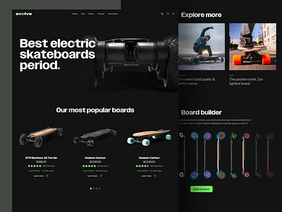 Evolve Redesign darkmode evolve minimal product skateborad ui web