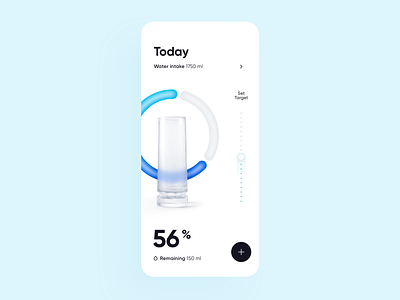 Water Reminder App 3d app blue clean light mobile render simple ui water
