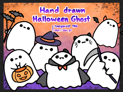 Cute Halloween Ghost Character Doodle Art Set Hand Drawn animation app branding cute design doodle element ghost graphic design halloween hand drawn illustration logo minimal typography ui ux vector