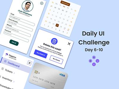 Daily UI Challenge: Day 6-10 app app design calendar credit card daily challenge design challenge mobile design mobile menu popup product design profile square academy ui ui design ux ux design