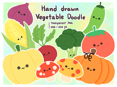 Cute Vegetable Character Doodle Art Set Hand Drawn animation app branding cute design doodle element hand drawn illustration logo minimal ui vegetable