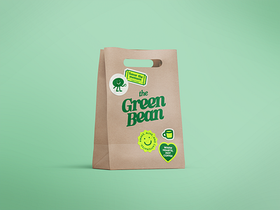 The Green Bean brand design branding cafe coffee shop graphic design logo logo design packaging stickers