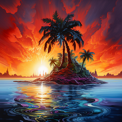 Palm tree island ai art artist artwork colorful creative graphic design island nature vibrant