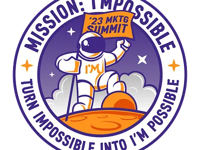 Corporate Marketing Summit Badge/Logo astronaut badge brand identity branding branding design exploration flag graphic design illustration impossible logo mission patch planet rocket space stars