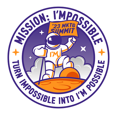 Corporate Marketing Summit Badge/Logo astronaut badge brand identity branding branding design exploration flag graphic design illustration impossible logo mission patch planet rocket space stars