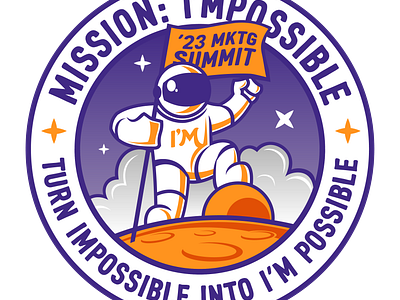 Corporate Marketing Summit Badge/Logo astronaut badge brand identity branding branding design exploration flag graphic design illustration impossible logo mission patch planet rocket space stars